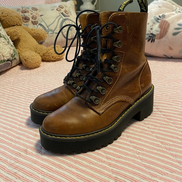 Dr. Martens Leona Brown Leather Boots - Picture 1 of 9